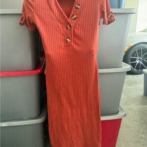 Rust Button-Down Ribbed Dress mp1